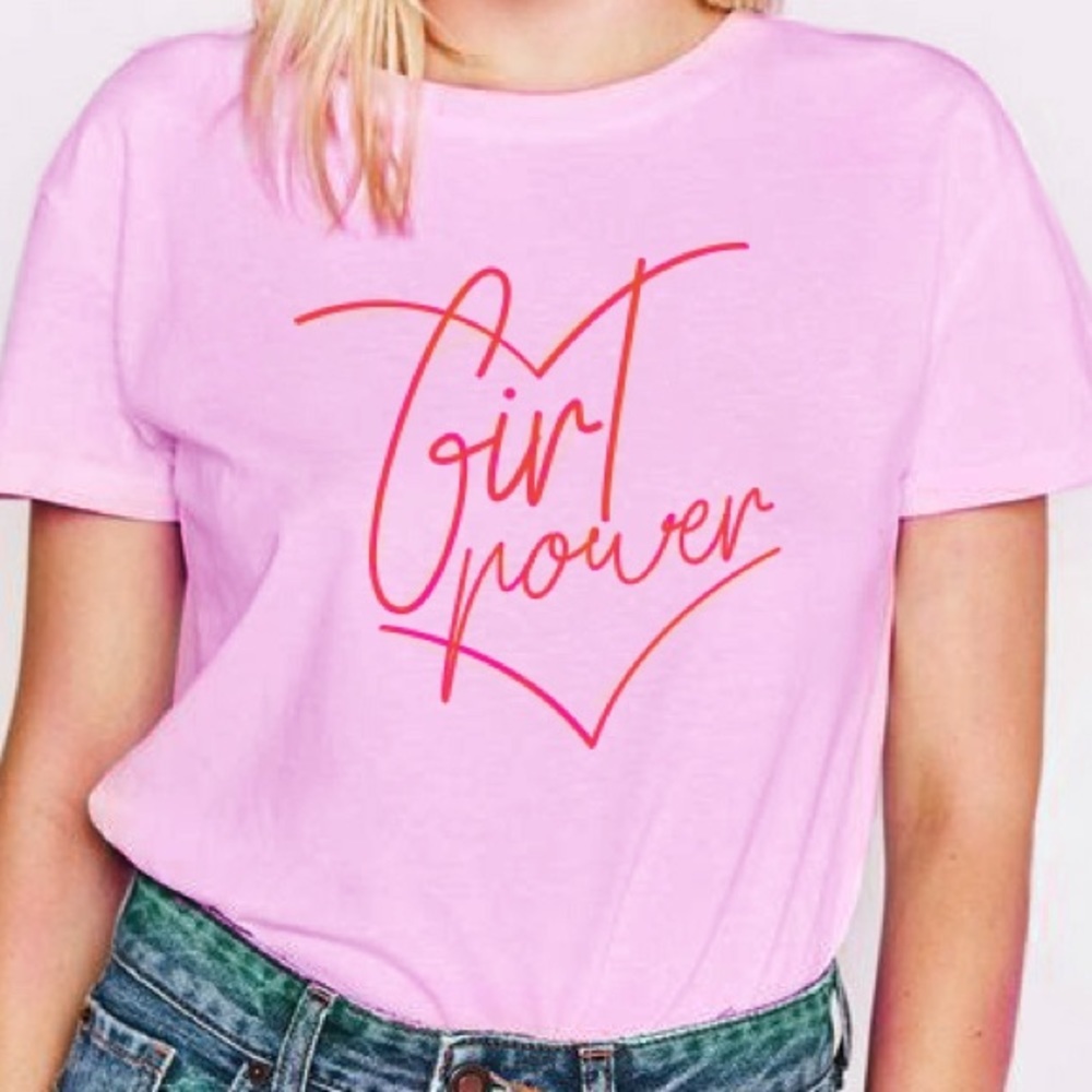 Pink Girl Power Graphic Tee, Feminist Statement Shirt , Casual Graphic Top